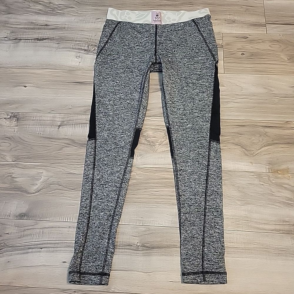 Psycho Bunny Leggings Womens Small Black White Elastic Waist Logo Print - Picture 3 of 9